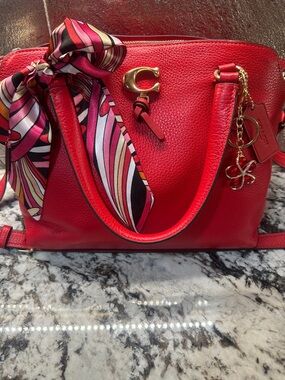 Coach Red Leather Shoulder Bag with Gold Accents and crossbody strap NWT